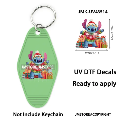 Christmas Santa Cartoon Character UV DTF Keychain Wraps Ready To Apply Waterproof High Quality Decals For Hotel Motel Keychain