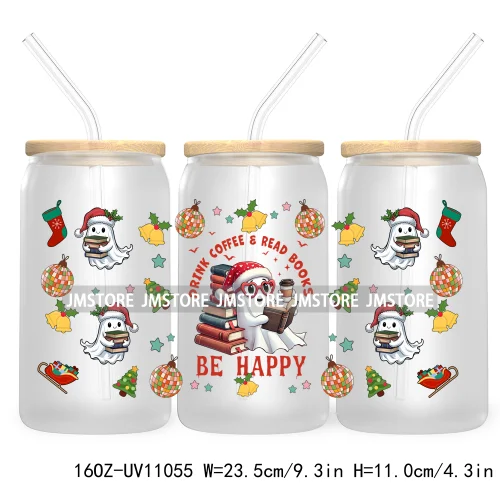 Gingerbread Christmas Coffee Latte UV DTF Cup Wrap For Libbey Glass Can Transfer Stickers Waterproof Custom Book Ghost Christmas