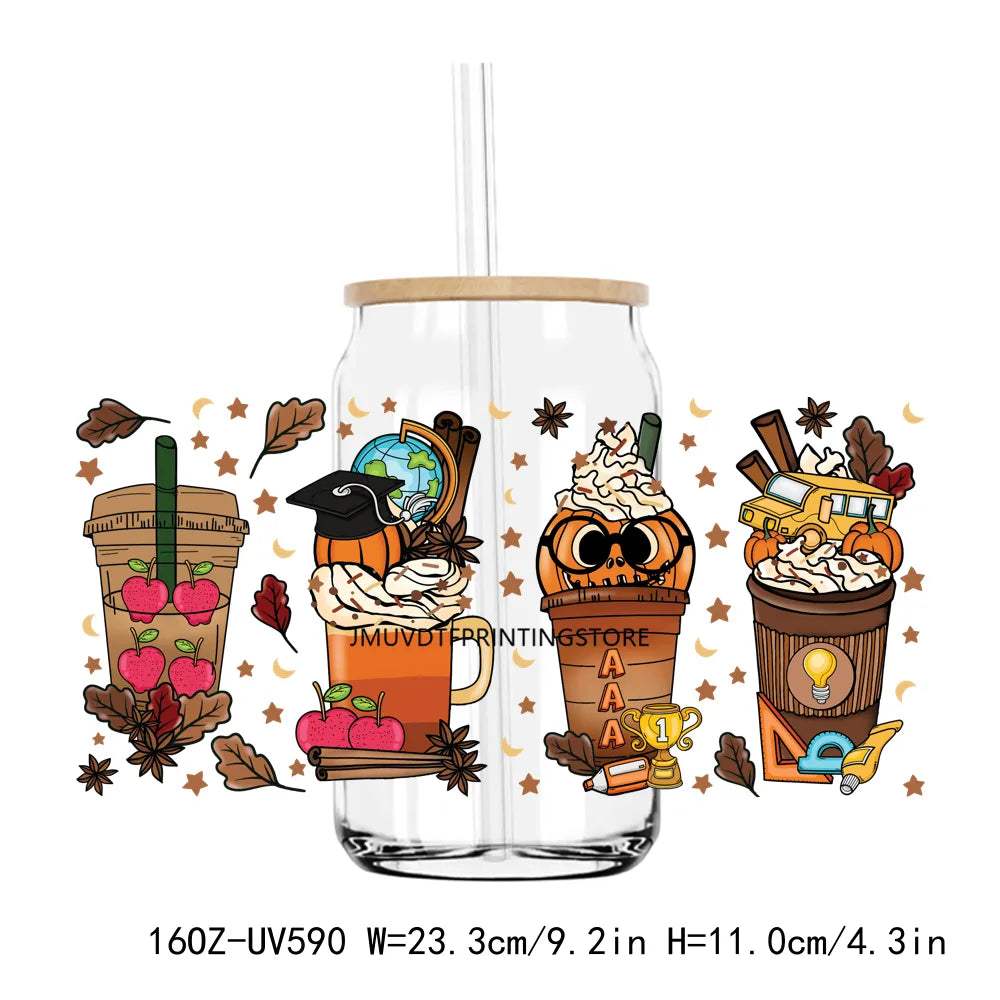 Fall Pumpkin Coffee Nurse 16OZ UV DTF Cup Wrap Transfers Stickers Custom Labels DIY Durable Waterproof Logo For Libbey Glass Can