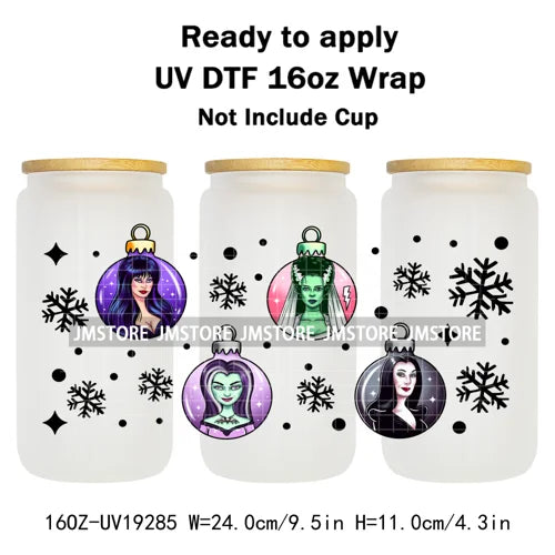 Horror Xmas Ghouls Characters NBC 16OZ UV DTF Cup Wraps Ready To Apply Durable Transfer Stickers For Libbey Glass Can Christmas