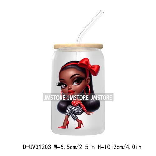 Afro Black Woman Christmas UV Sticker Decals For Libbey Cold Cups Mugs Tumbler Transfer Stickers Waterproof Labels Fashion Girls