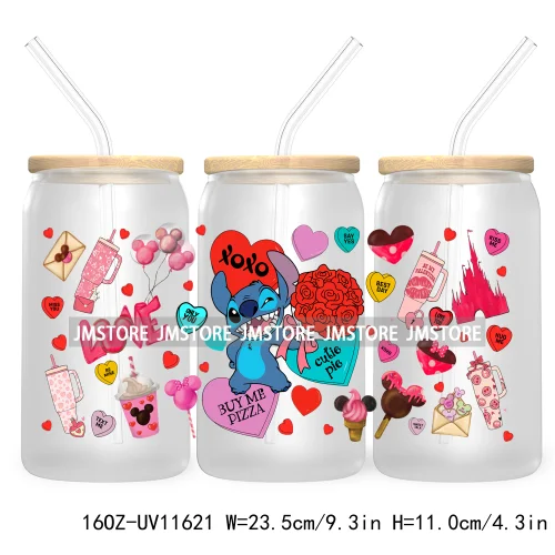 Happy Valentine's Day Cartoon Mouse Couple 16OZ UV Cup Wrap DTF Transfer Sticker For Libbey Glass Can Cups Tumbler XOXO Love Bug