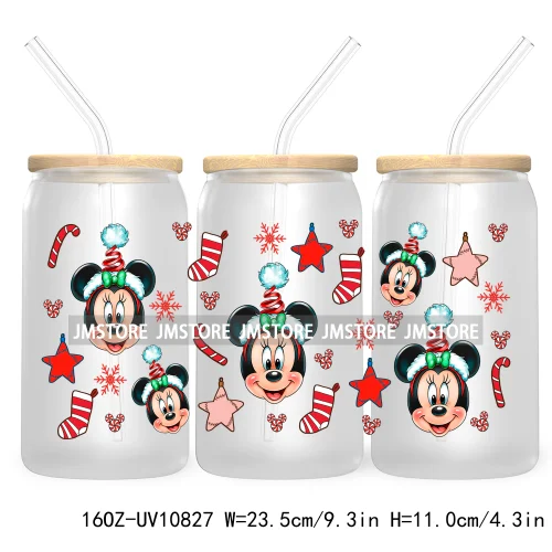 Cartoon Christmas Kids Friends 16OZ UV DTF Cup Wrap Waterproof Transfer Stickers For Libbey Glass Can Candy Cane Merry Christmas