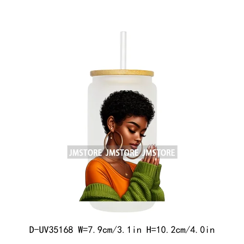 Black Girl Praying Faith Religious Woman UV Sticker Decals For Libbey Cold Cups Mugs Tumbler Transfer Stickers Waterproof Prints