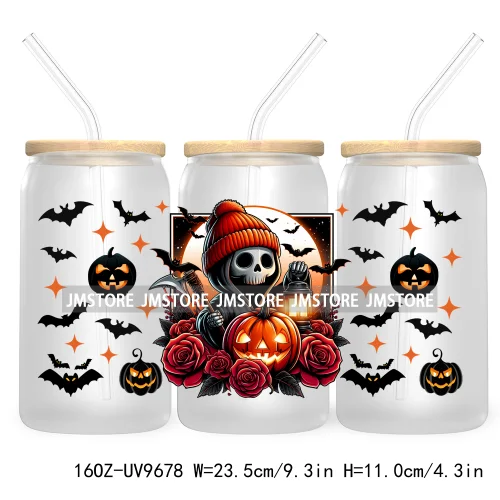 Halloween Spooky Bat Cartoon Character 16OZ UV DTF Cup Wrap Transfer Stickers Custom Labels Waterproof Logo For Libbey Glass Can