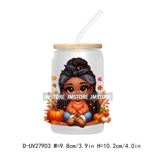 Autumn Chibi Super Cute Black Baby Girl UV DTF Transfer Stickers Decals For Libbey Cold Cups Mugs Tumbler Waterproof Afro Kids