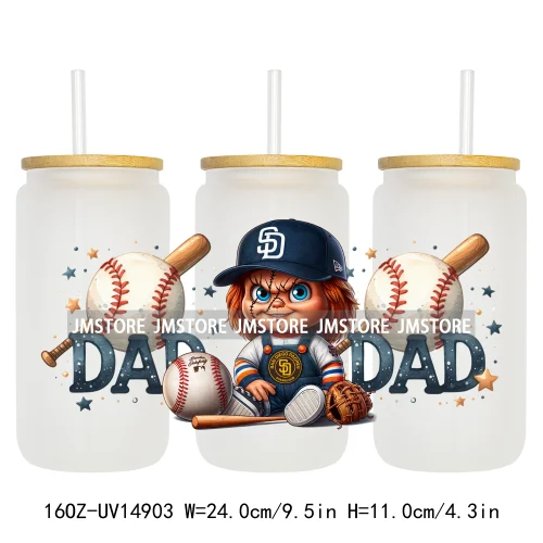 Baseball Sport Cartoon Characters UV DTF Wraps Transfer Sticker Ready To Apply Waterproof Logo For 16OZ Libbey Glass Can Tumbler
