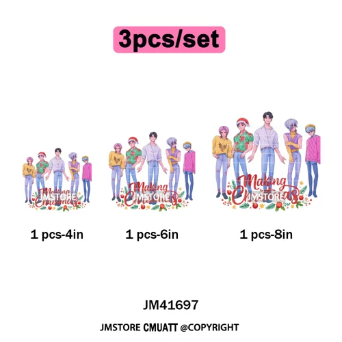 Merry Christmas Kpop Music Band Group Character Xmas Festive Love Iron on DTF Transfers Stickers Ready to Press for Clothes Bags