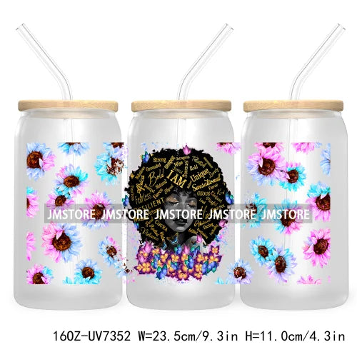 God Says I Am Juneteenth 16OZ UV DTF Cup Wrap Transfer Stickers For Libbey Glass Can Cups Tumbler Waterproof Black Girl Queen