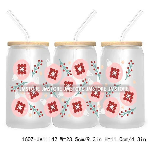 Gingerbread Coquette Bow Christmas Tree 16OZ UV DTF Cup Wrap Waterproof Transfer Stickers For Libbey Glass Can Candy Cane Bow