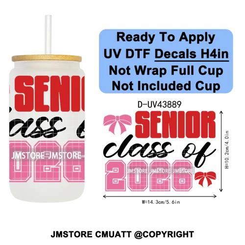 College Grad Class Of 2026 UV DTF Cup Decals Ready To Apply Transfer Stickers Durable Custom Labels For Libbey Glass Can Mugs