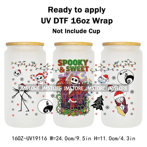 Skeleton Nightmare Before Christmas UV DTF Transfer Sticker Cup Tumbler Wrap For 16OZ Libbey Glass Wraps Bottle Mug DIY Labels