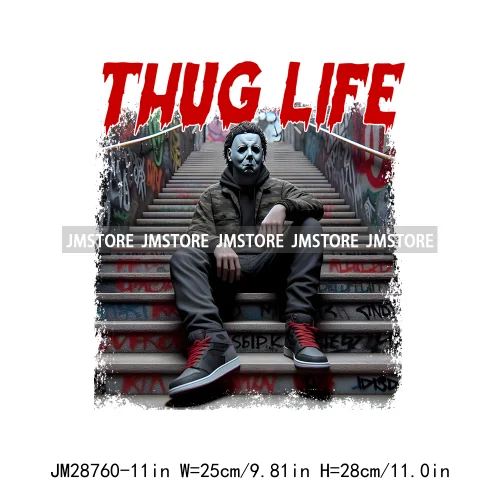 Straight Outta Nightmares Thug Life Scary Traot Card Horror Halloween Iron On DTF Transfer Stickers Ready To Press For Clothing