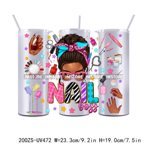 Nail Tech Black Woman Nails 20OZ Straight Skinny Tumbler Wrap UV DTF Cup Wraps Custom Labels Transfer Sticker Waterproof Logo