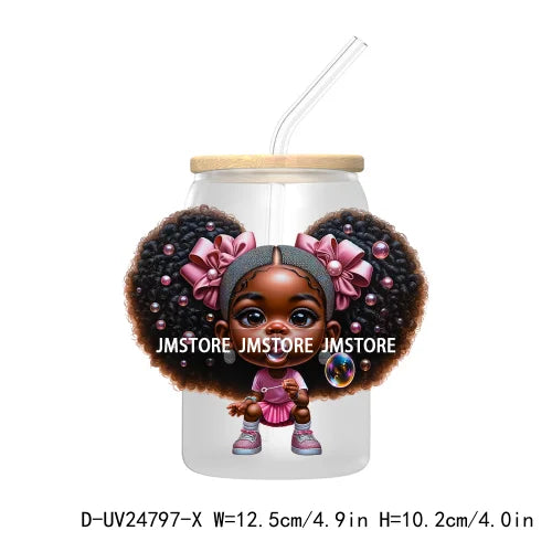 Black Chibi Girl UV DTF Transfers Stickers Decals For Libbey Cold Cups Mugs Tumbler Waterproof DIY Craft Beautiful Afro Woman