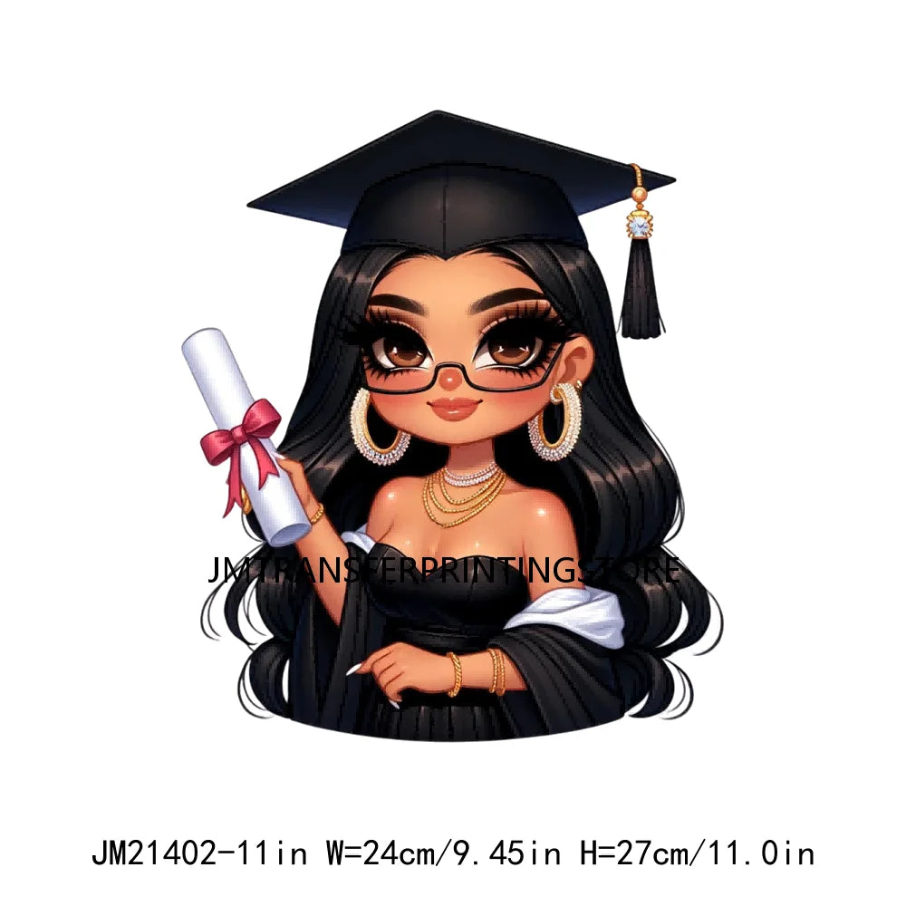 DIY Chibi Latina Graduation Diploma Designs Iron On Chicana College Woman Transfers Printing Stickers Ready To Press For Hoodies