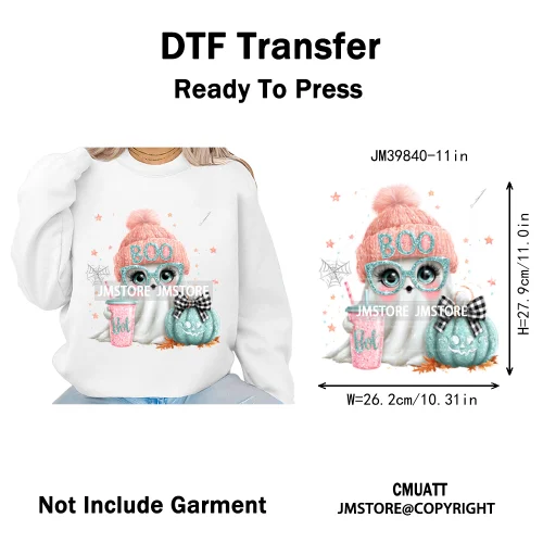 Pink Sweater Hat Coffee Girls Ghost Animal Pumpkin Halloween Iron on DTF Washable Transfers Stickers Ready to Press for Textile