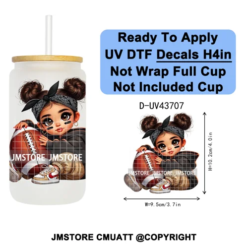 Cute Latina Baby Girl American Football UV DTF Cup Decals Ready To Apply Transfer Stickers Durable For Libbey Glass Can Tumbler
