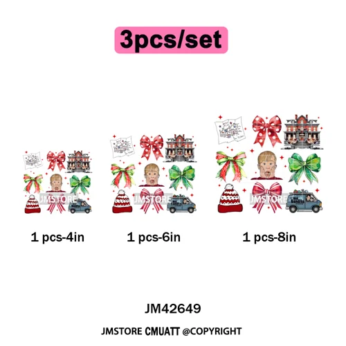Retro Coquette Bows Holiday Christmas Movie Cartoon Kids Lover Iron on DTF Washable Transfer Stickers Ready to Press for Garment