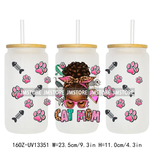 Coquette Afro Black Dope Autism Mama Cat Dog Mom UV DTF Sticker For 16OZ Libbey Glass Cup Can Wrap Waterproof Transfer Stickers