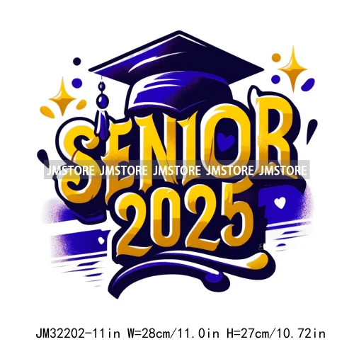 Senior Cap Class of 2025 High School Love Gifts College Grad Iron On DTF Heat Transfer Stickers Ready To Press For Clothing Bags