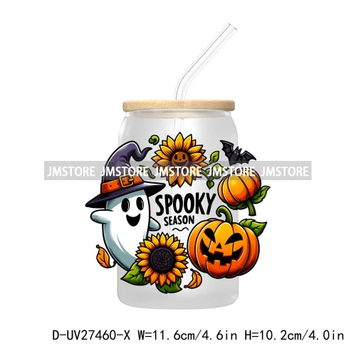 Trick or Teach Ghouls Halloween UV DTF Transfer Stickers Decals For Libbey Cold Cups Mugs Tumbler Waterproof Label Spooky Season