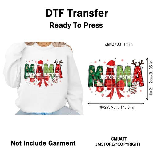 Colorful Christmas Mama Claus Coquette Candy Cane Santa Iron on DTF Washable Transfers Stickers Ready to Press for T-shirts