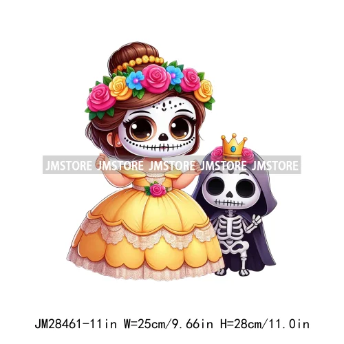 New Day Of The Dead La Catrina Dresses Girls Skull Flower Iron On DTF Transfers Stickers Ready To Press For Sweatshirt Bags