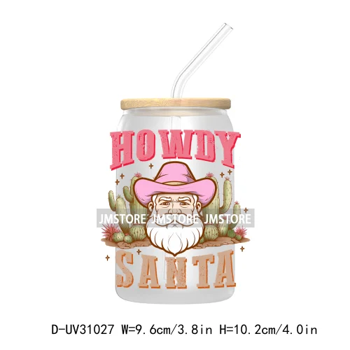 Retro Western Christmas Cowgirl Howdy Santa UV Sticker Decals For Libbey Cold Cups Mugs Tumbler Transfer Stickers Xmas Season