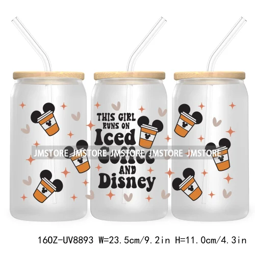 But First Coffee UV DTF Cup Wraps For 16OZ Libbey Glass Can Cups Tumbler Waterproof Labels Transfer Stickers Cartoon Mouse