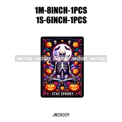 Spooky Halloween Tarot Card Pumpkin Skeleton Ghost Flower Iron On DTF Transfers Stickers Ready To Press For Sweatshirt Bags