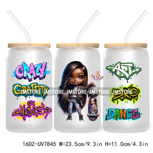 Cute Black Afro Girls 16OZ UV DTF Cup Wrap Transfer Stickers For Libbey Glass Can Cups Tumbler Waterproof Labels Christian Cross