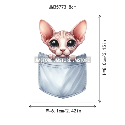 8cm 3inch New Pocket Cats Animals Iron On Heat Transfer Sticker For Clothes DTF Printed Thermal Appliques Washable T-Shirt Decal