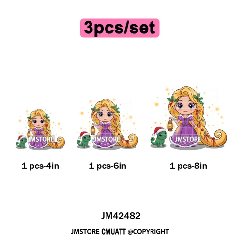 Cute Cartoon Movie Princess Christmas Winter Girly Kids Holiday Iron on DTF Washable Transfer Sticker Ready to Press for Clothes