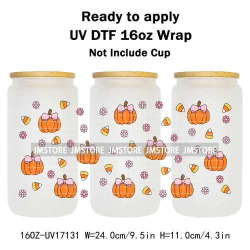 Coquette Bow Fall Autumn Pumpkins 16OZ UV DTF Cup Wraps Ready To Apply Waterproof Transfer Stickers For Libbey Glass Can Tumbler