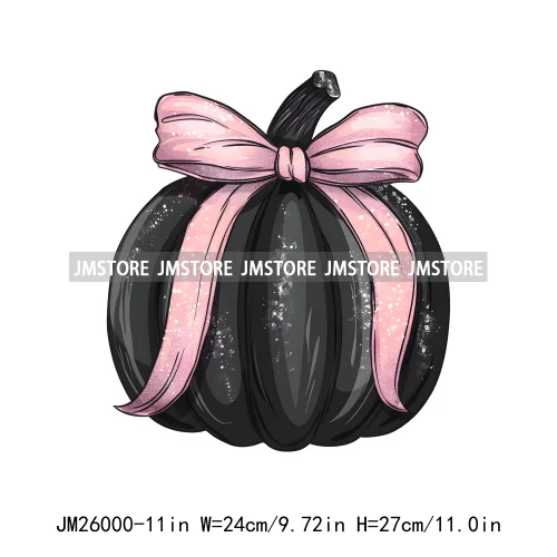 Colorful Gothic Girly Halloween Black Pumpkin Coquette Bow Decasl DTF Iron On Transfers Stickers Ready To Press For T-shirt Bags