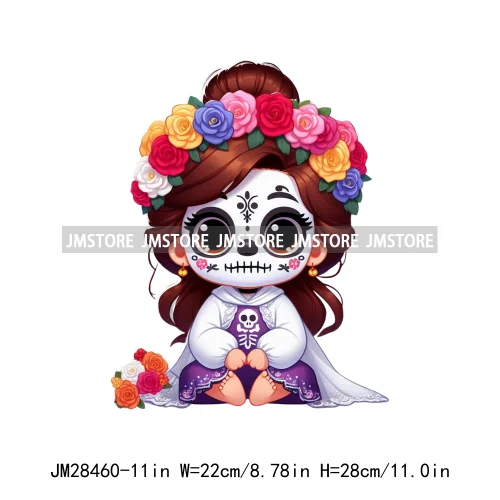 New Day Of The Dead La Catrina Dresses Girls Skull Flower Iron On DTF Transfers Stickers Ready To Press For Sweatshirt Bags