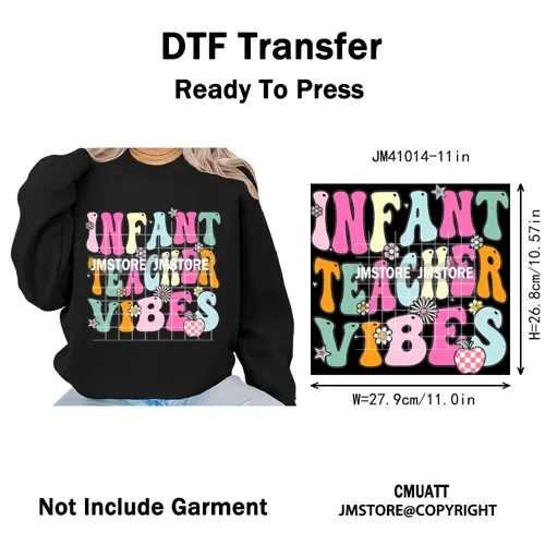 Daycare Teacher Life Inspire Love School Childcare Quotes Iron on Washable DTF Transfer Stickers Ready to Press for T-shirts Bag