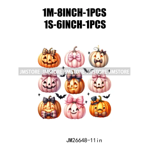 Fashion Halloween Pumpkin Coquette Bow Spooky Vibes Washable Printing DTF Iron On Heat Press Transfer Stickers For Clothing Bags