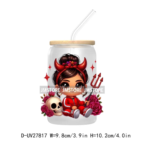 Halloween Latina Hispanic Girl UV DTF Transfer Stickers Decals For Libbey Cold Cup Mug Tumbler Waterproof Craft Sugar Skull Rose