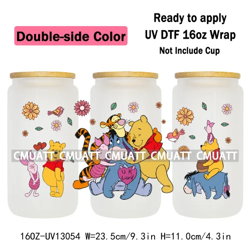 Double Side Color Cartoon Bear UV DTF Cup Wraps For 16oz Libbey Glass Mugs Can Beer DIY Customized Selfadhesive Stickers