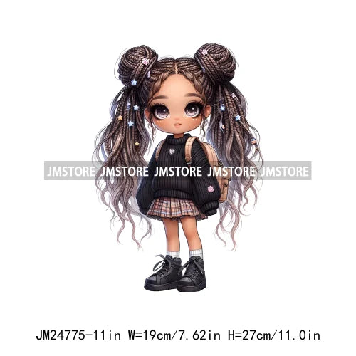 Washable Fashion Dreadlocks Cozy Casual School Chibi Girls Designs Iron On Heat Press DTF Transfer Stickers For Clothing Bags