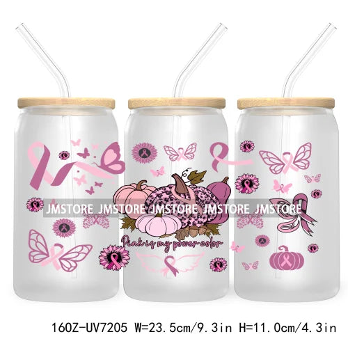 Peace Love Cure Breast Cancer Awareness Pink 16OZ UV DTF Cup Wrap Transfer Stickers For Libbey Glass Can Cups Tumbler October