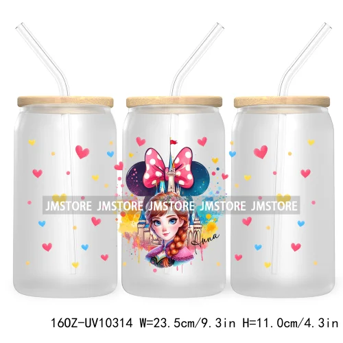 Cartoon Princess Coquette Bow Girly UV DTF Sticker For 16OZ Libbey Glass Cup Can Wrap Transfer Stickers Custom Labels DIY Logo