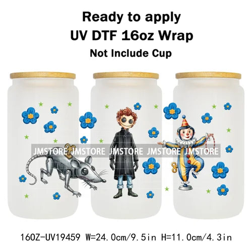 Horror Movie Witchy Girl Black Cat UV DTF Wraps Transfer Sticker Selfadhesive Waterproof High Quality For 16OZ Libbey Glass Can