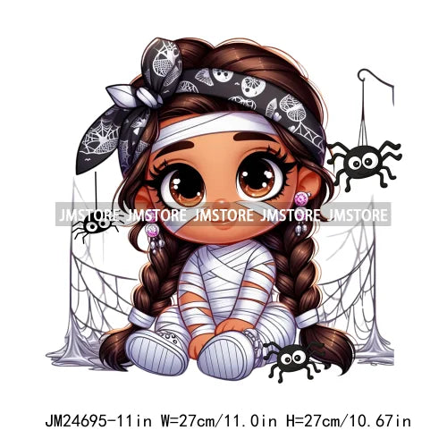 Cute Hispanic Latina Baby Little Girls Spooky Halloween Mummy Diamond Earrings Iron On DTF Heat Transfers Stickers For Clothes