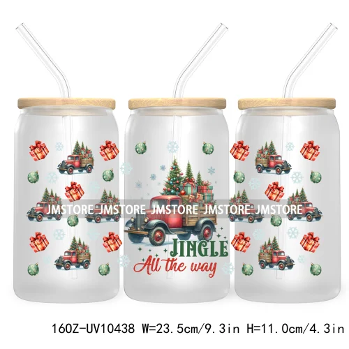 Merry Mama Social Club UV DTF Cup Wraps Transfers Sticker For 16OZ Libbey Glass Can Holiday Christmas Santa Tree Coquette Bow