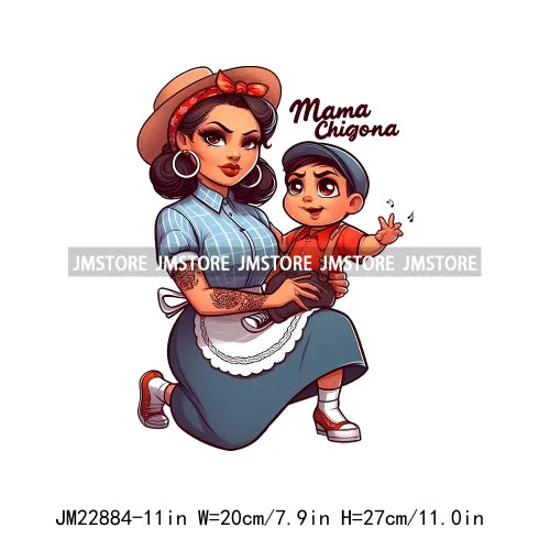 Cartoon Mama Chingona Chicana Latina Mexican Spanish Mom Kids Happy Mother's Day Iron On DTF Transfer Stickers For Clothes