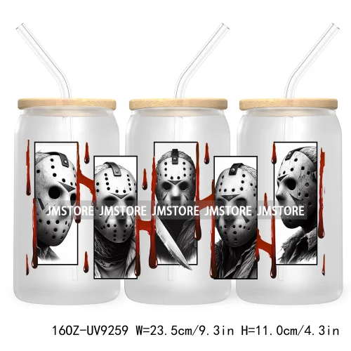 Halloween Gift UV DTF Sticker For 16OZ Libbey Glass Cup Can Wrap Transfer Stickers Custom Labels DIY Logo Horror Movie Killers