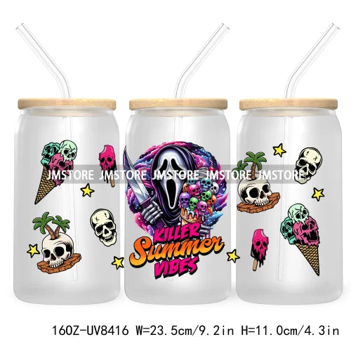 Killer Summer Vibes UV DTF Sticker For 16OZ Libbey Glass Cup Can Wrap Transfer Stickers Custom Labels DIY Logo Horror Halloween